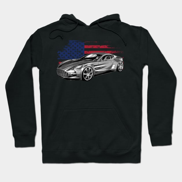 Aston Martin One-77 (2009–2012) Cars Form American Flag Hoodie by ElenaBerryDesigns